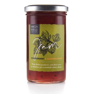 A jar of Highfield Gooseberry and Elderflower Jam